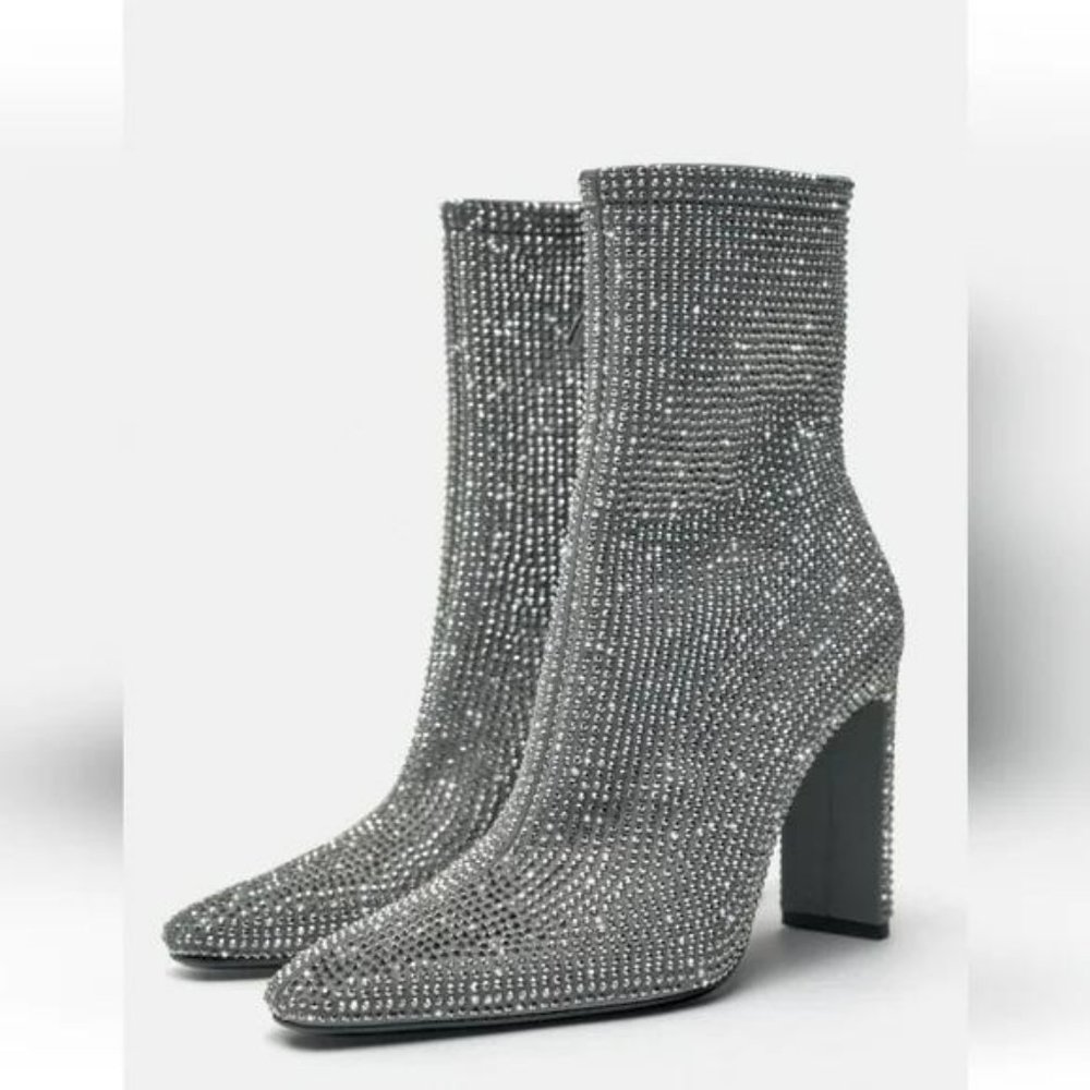 ZARA RHINESTONE HEELED ANKLE BOOTS - Picture 7 of 14